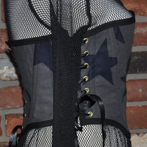 Handmade 2 sided, Lace-up, Bustier Corset, Star Print & Black Cashmere  M - Picture 9 of 13